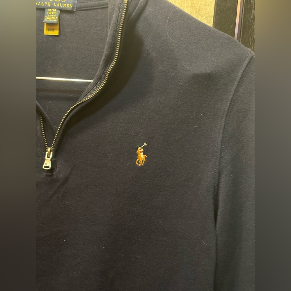 POLO RALPH LAUREN Cotton 1/4 Zip Navy Polo Sweater - Picture 4 of 8